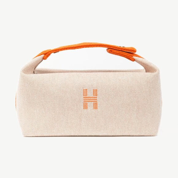 Hermes Bride-a-Brac Small Model Natural Canvas & Orange Chevron Strap Case - Picture 1 of 14